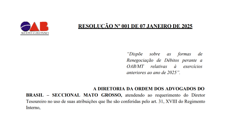 Resolução nº 001 de 07 janeiro de 2025 (Renegociação)